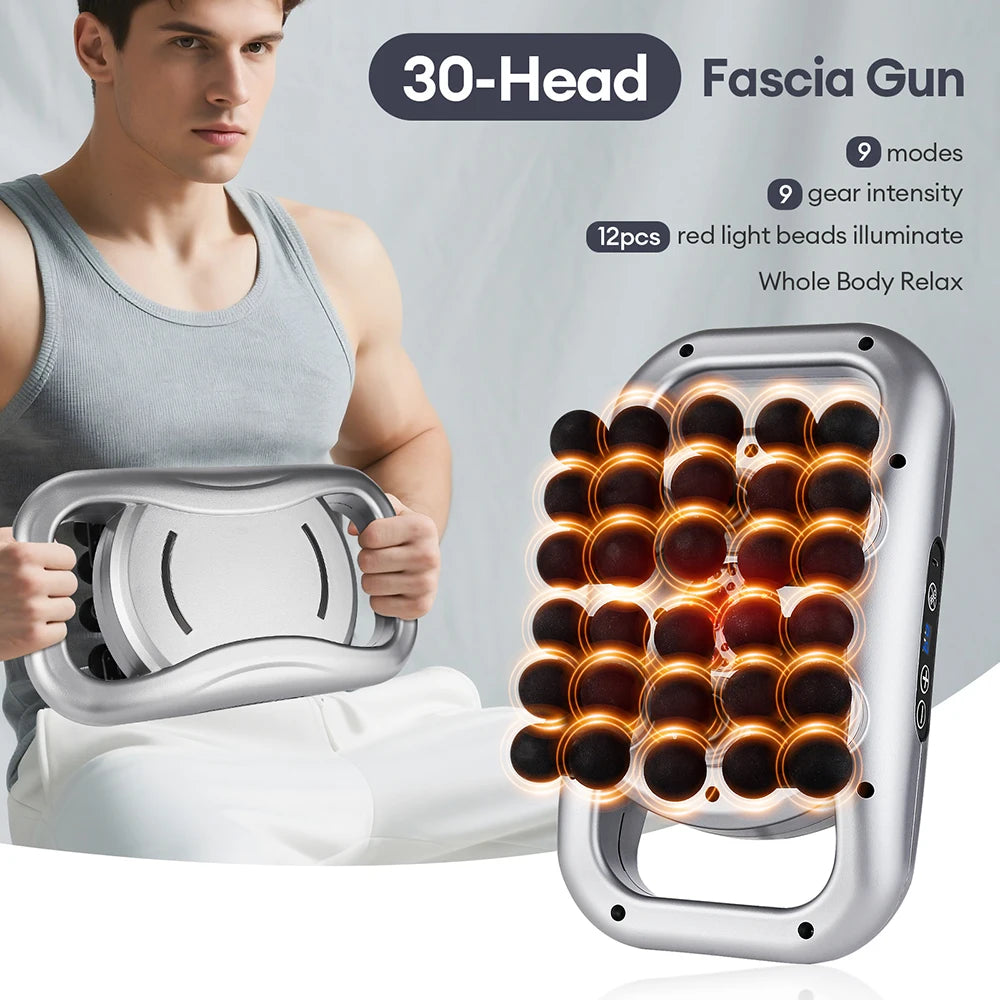 30-head Fascia Gun High Frequency Vibration Massager Gun Fascia Gun Professional Body Leg Back Shoulder Waist Fascia Gun S4eac9c7394e6437abfee769c6904fa38X Red, White and Blue Products Store